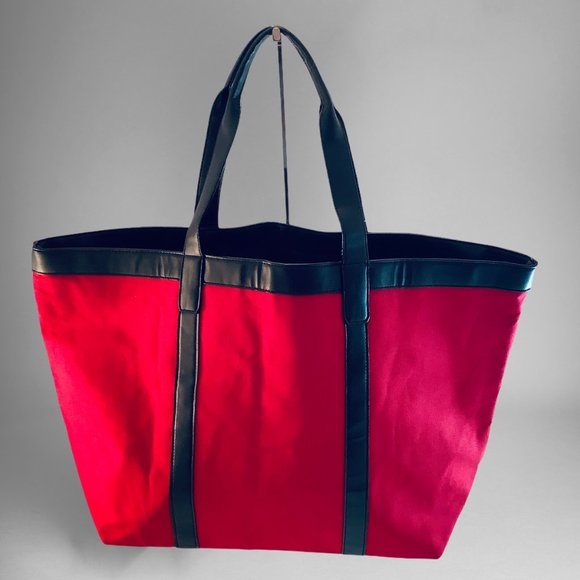 Victoria's Secret Red Canvas Tote Braided Large - Picture 2 of 10